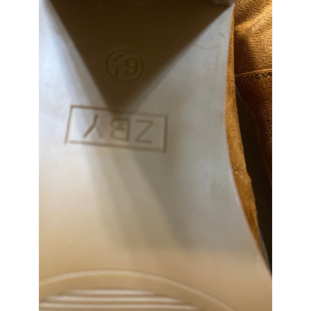 ZBY Womens Cognac Brown Faux Suede Slouchy Pointed Toe Block Heel Boots Size 6.5 - Picture 5 of 5